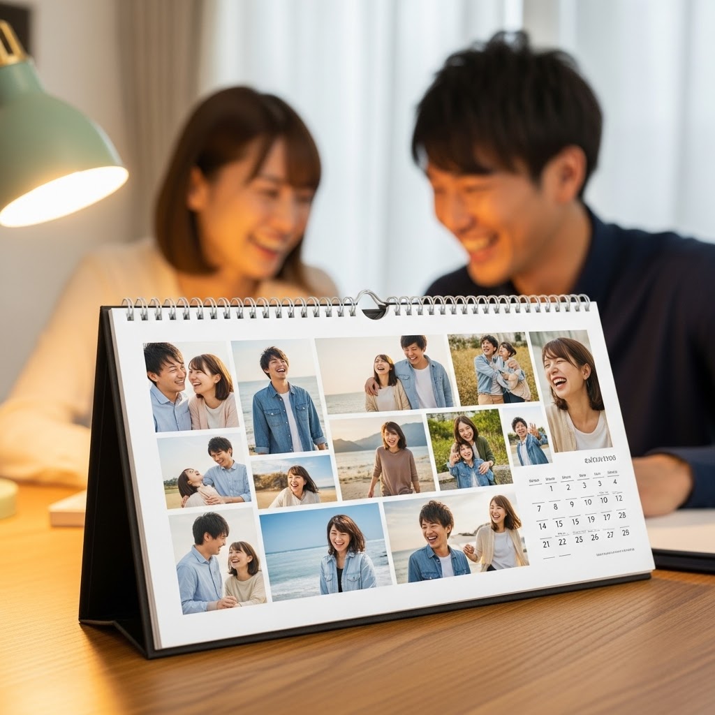 Personalized photo calendar 2026 with couple's memories - Tinyko Japan