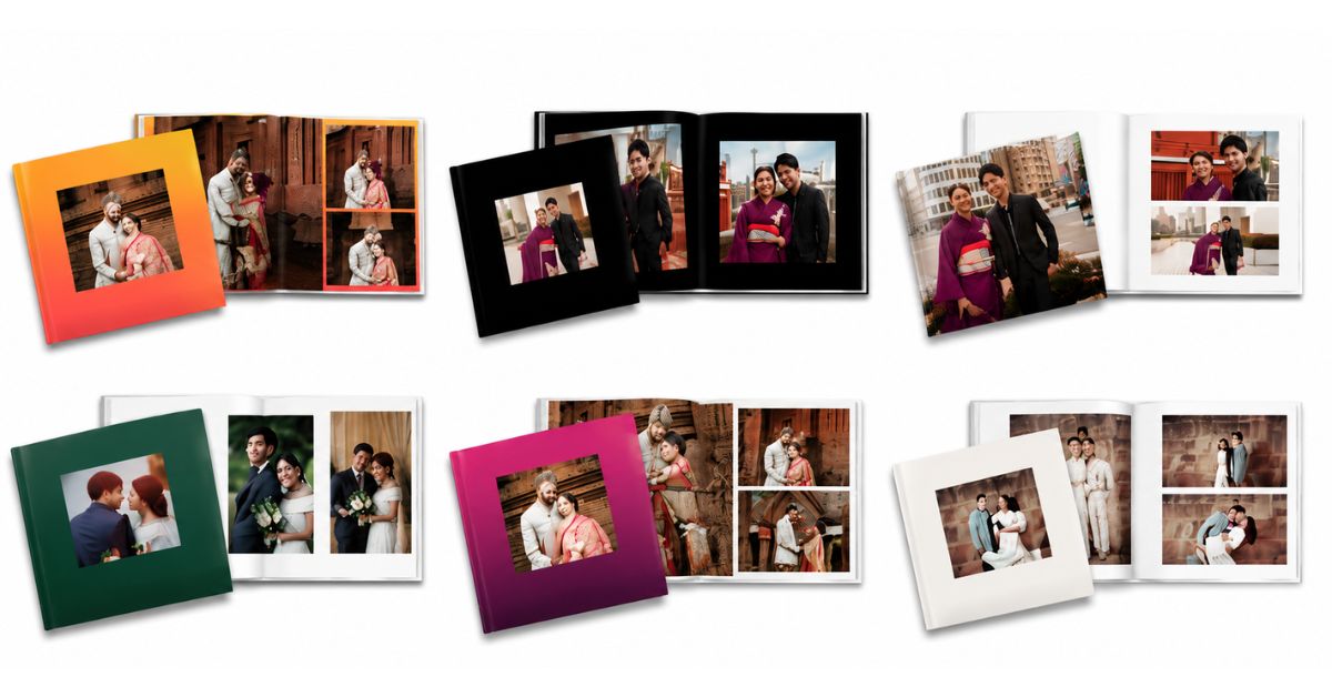 Custom wedding photo album Japan with theme options and personalized layouts