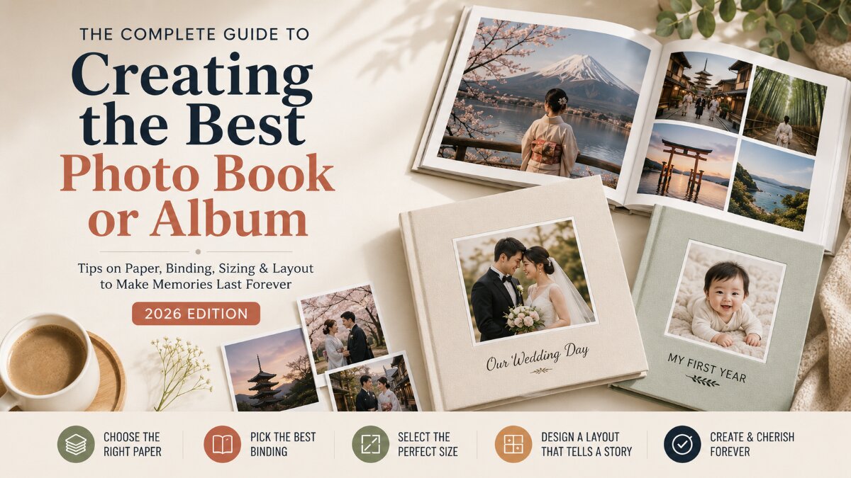 Family creating a premium photo book online using the Tinyko photo book maker with hardcover, softcover and layflat album options.