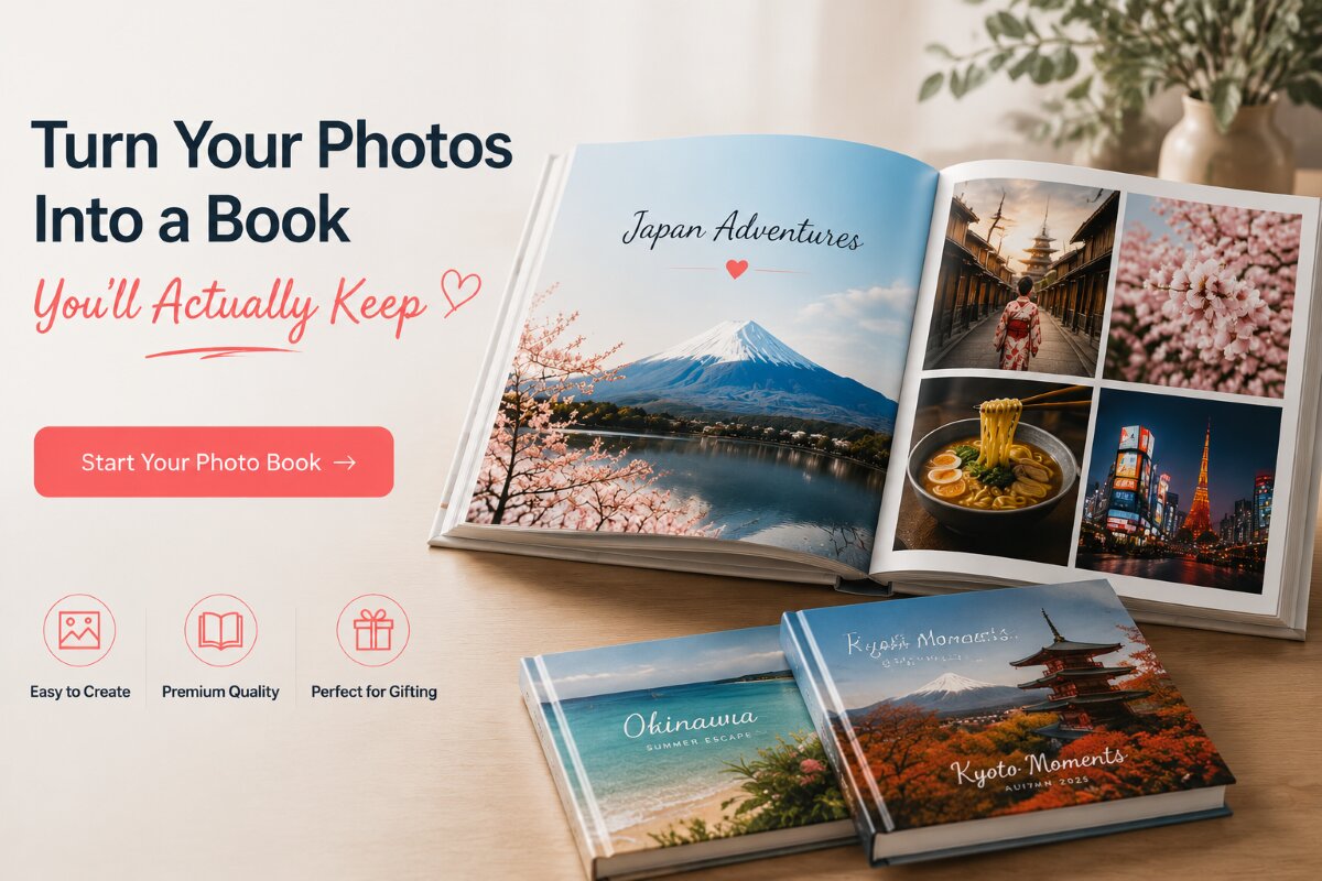 Premium hardcover photo book with durable binding and high-quality luster silk paper pages.