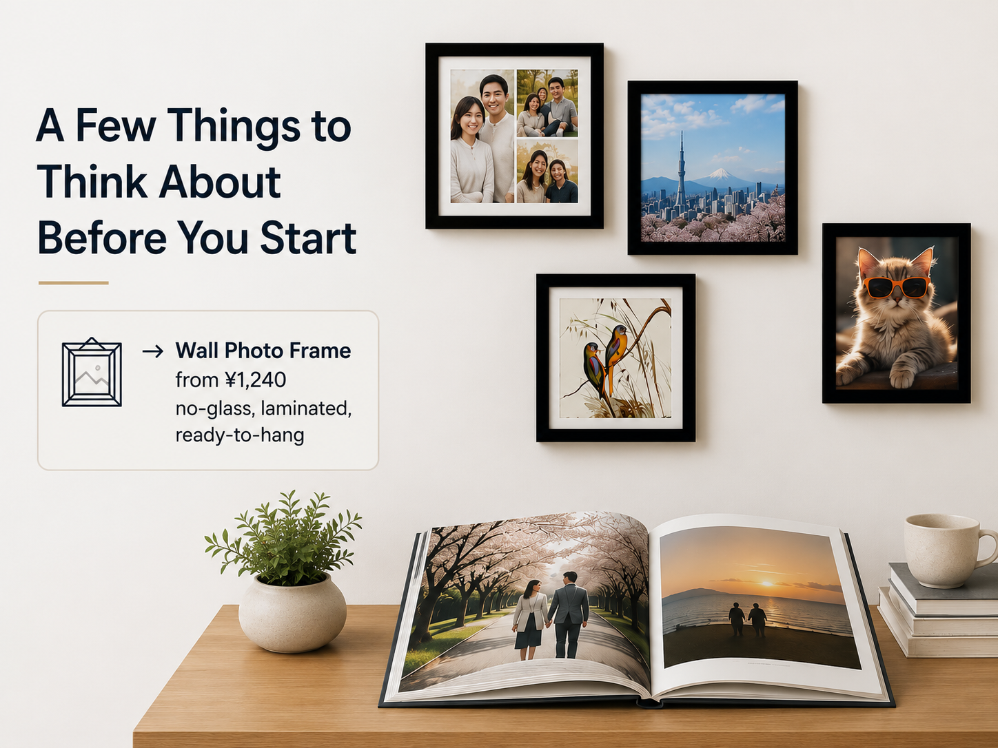 Framed wedding anniversary print displayed alongside a matching photobook